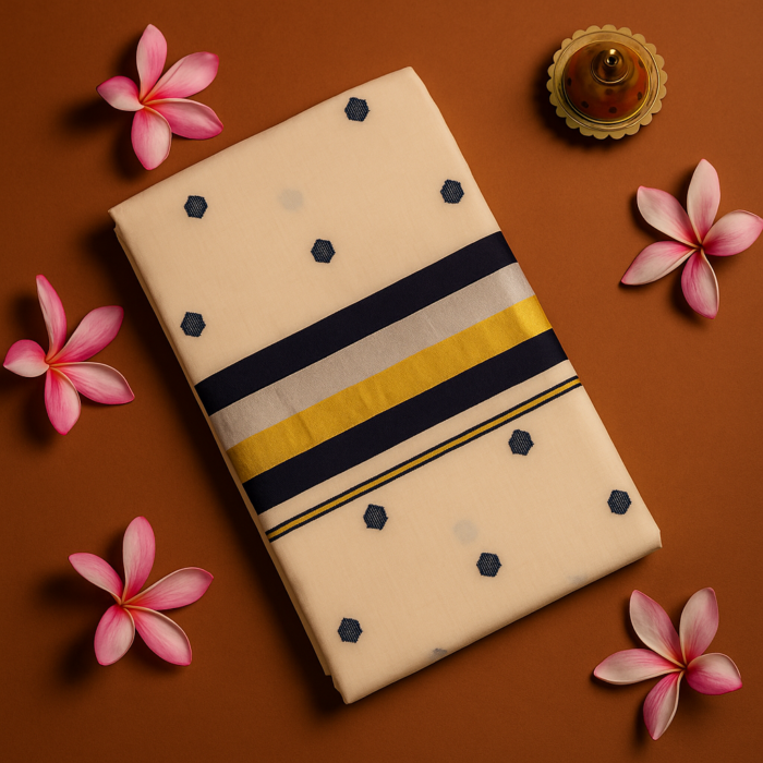 ChatGPT Image Aug 18, 2025, 02_04_50 PM Kerala Handloom Golden Midnight Stripes Saree (24) - Image 1