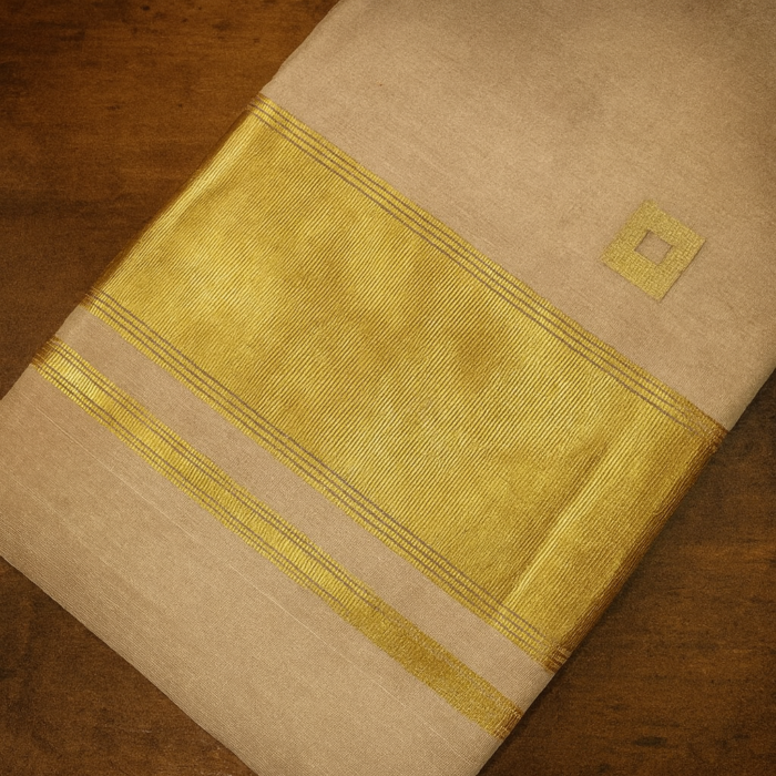 Kerala Handloom Golden Kasavu Saree (26) - Image 2