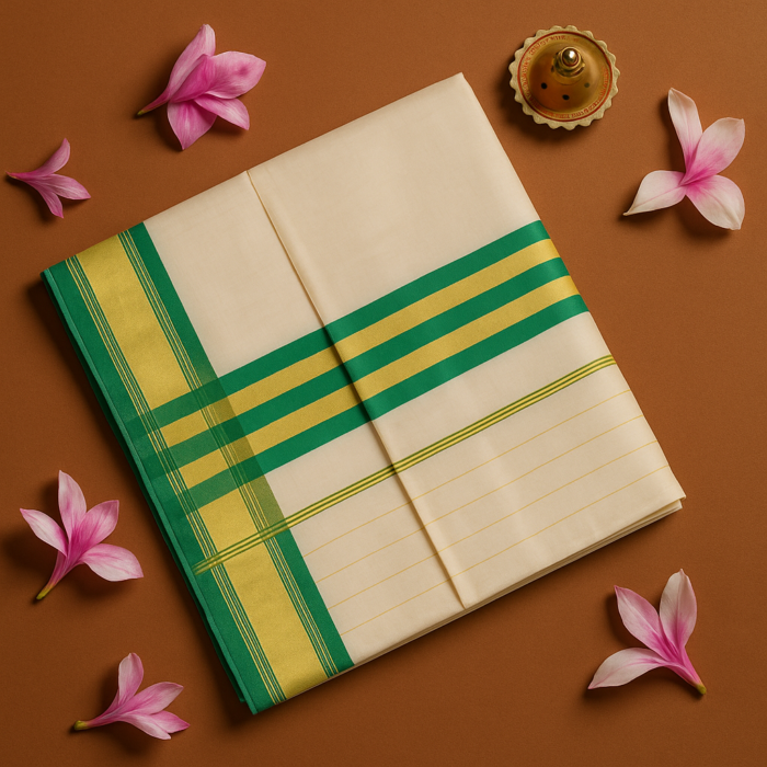 ChatGPT Image Aug 19, 2025, 02_22_31 PM Kerala Handloom Light Green with Golden Elegance Saree (33) - Image 1