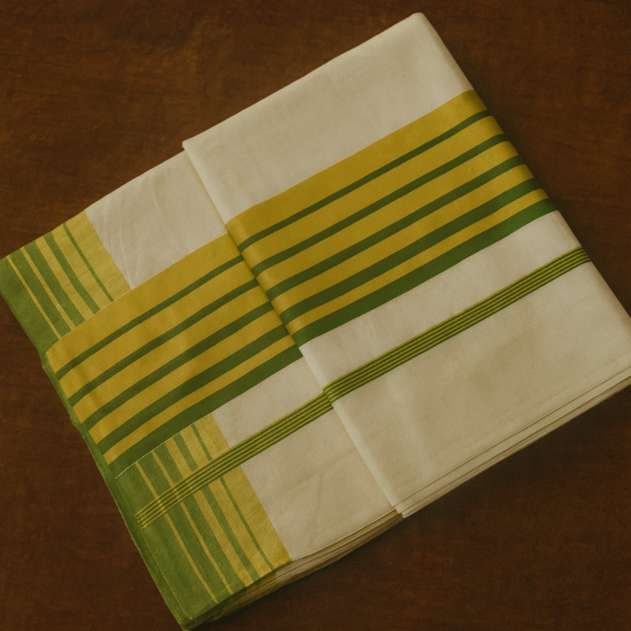 Kerala Handloom Green with Golden Elegance Saree (32) - Image 2