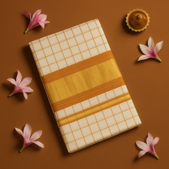 ChatGPT Image Aug 19, 2025, 02_43_05 PM Kerala Handloom Light Brown with Golden Elegance Saree (29) - Image 1