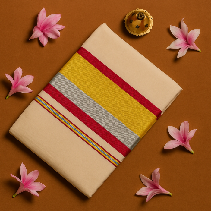 Kerala Handloom Red Stripe with Gold and Kasavu Saree(1) - Image 1