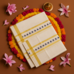 Kerala Handloom Set Mundu Dark green with Gold Borders (4) - Image 2