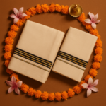 Kerala Handloom Set Mundu Dark green with Gold Borders (3) - Image 2
