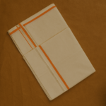 Kerala Handloom Orange with Silver Striped Dhoti (14) - Image 2
