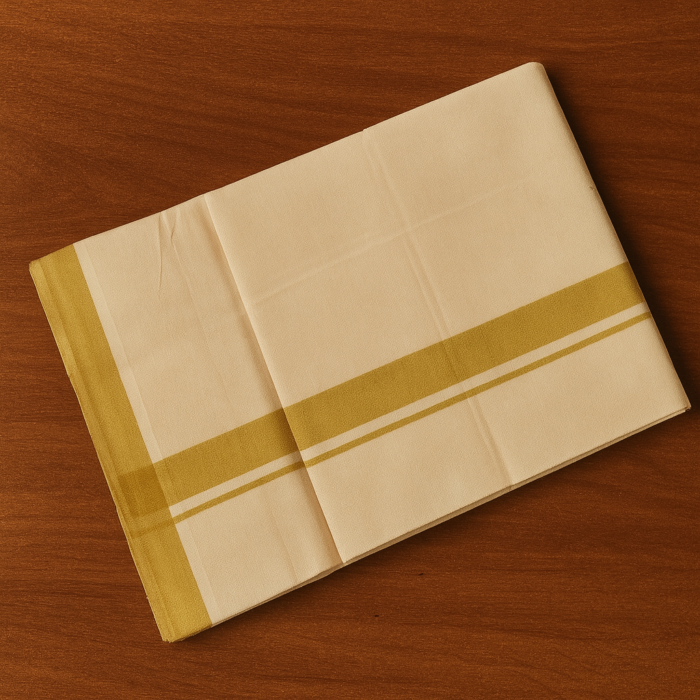 Kerala Handloom Yellow Striped Dhoti (12) - Image 2