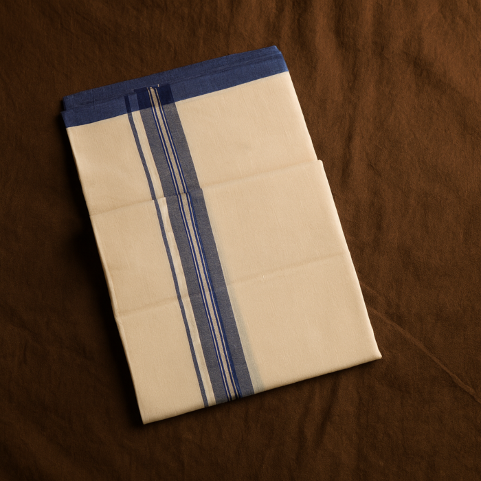 Kerala Handloom Blue with Silver Striped Dhoti (13) - Image 2