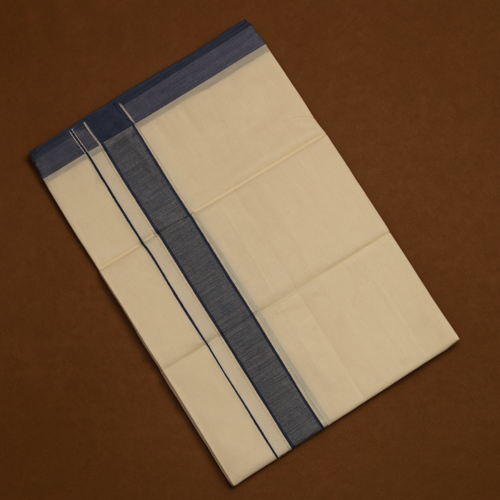 Kerala Handloom Blue with Silver Striped Dhoti (10) - Image 2