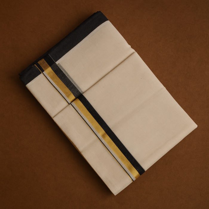 Kerala Handloom Black with Golden Striped Dhoti (8) - Image 2
