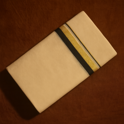Kerala Handloom Black with Golden Striped Dhoti (8)