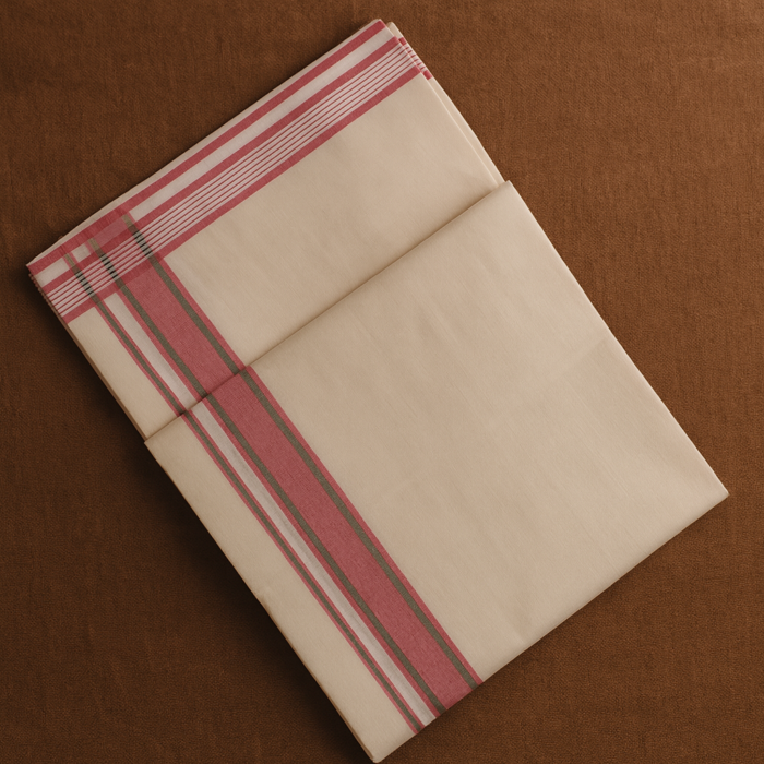 Kerala Handloom Pink Striped Dhoti(6) - Image 2