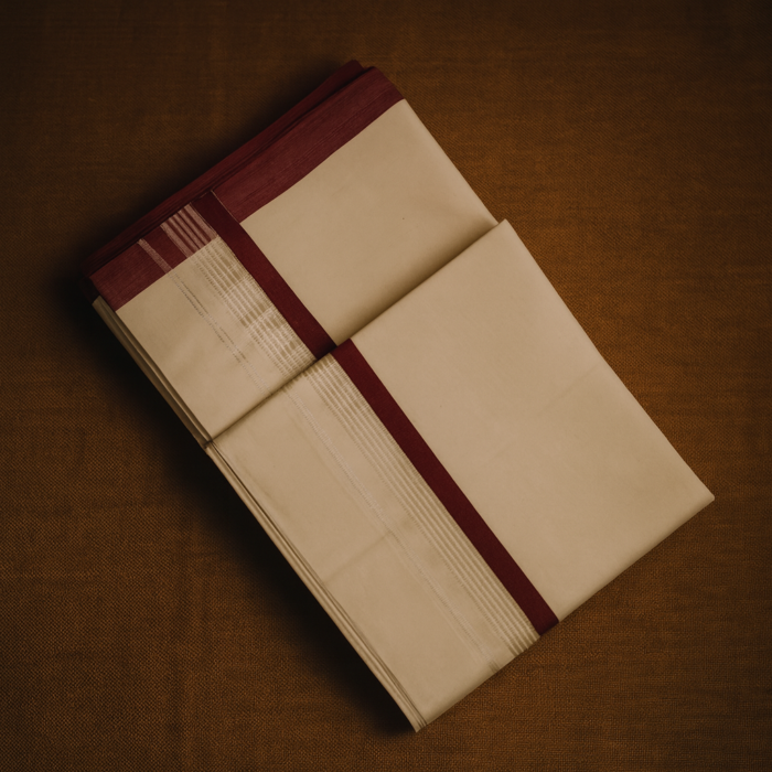 Kerala Handloom Dark pink with Silver Striped Dhoti (28) - Image 2