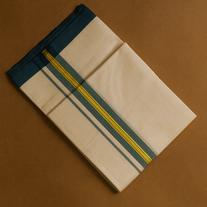 Kerala Handloom Green with Golden Striped Dhoti (26) - Image 2