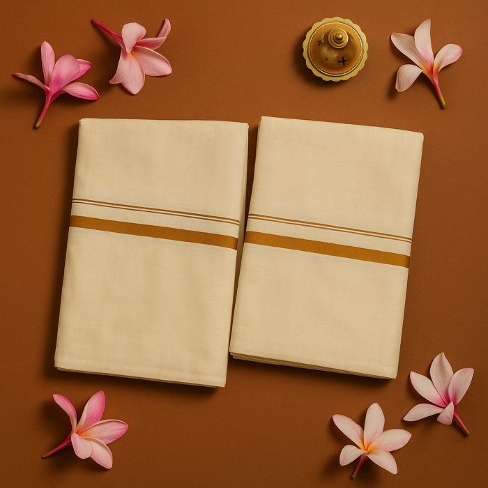 ChatGPT Image Aug 4, 2025, 02_35_13 PM Kerala Handloom Set Mundu Light Brown Borders (10) - Image 1