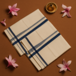 Kerala Handloom Set Mundu Dark Blue Borders (12) - Image 2