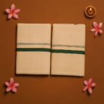 Kerala Handloom Set Mundu Dark Green Borders (11)