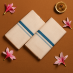Kerala Handloom Set Mundu Sky Blue Borders (13)