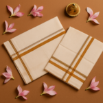 Kerala Handloom Set Mundu Light Brown Borders (10) - Image 2