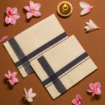 Kerala Handloom Set Mundu Grey with Gold Borders (16) - Image 2