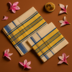 Kerala Handloom Set Mundu Blue with Gold Borders (25) - Image 2
