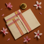 Kerala Handloom Set Mundu Pink with Golden Borders (32) - Image 2