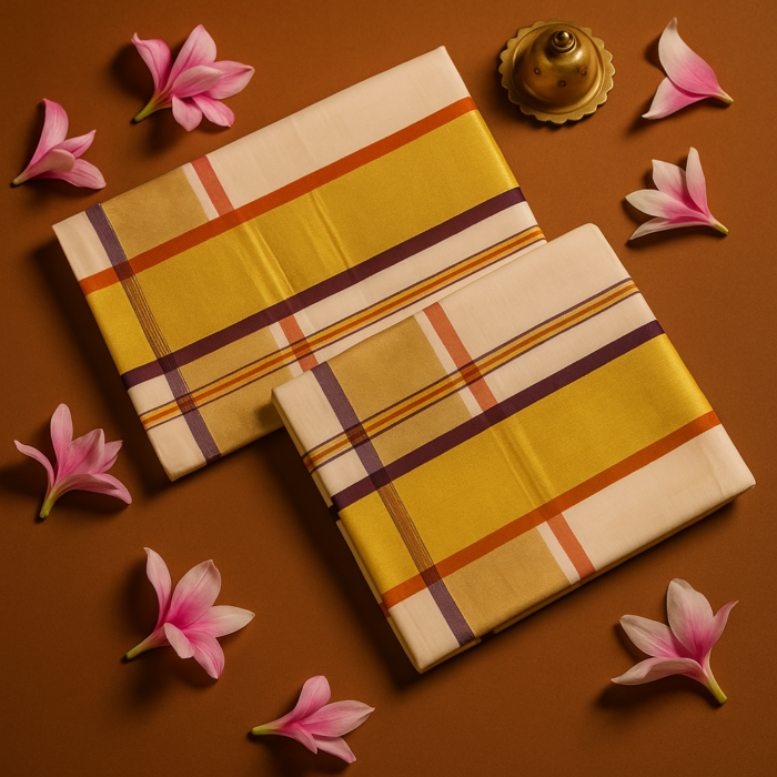 Kerala Handloom Golden Kasavu Set Mundu (40) - Image 2