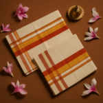 Kerala Handloom Set Mundu with Orange Borders (41) - Image 2