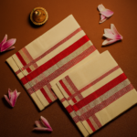 Kerala Handloom Set Mundu Red with Silver Borders (45) - Image 2