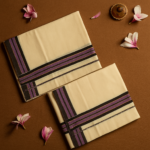 Kerala Handloom Set Mundu Violet with Black Borders (50) - Image 2