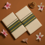 Kerala Handloom Set Mundu with Green Borders (51) - Image 2