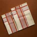 Kerala Handloom Set Mundu with Dark Orange Borders (52) - Image 2