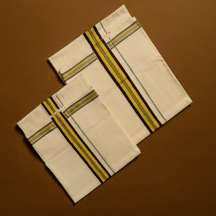 Kerala Handloom Set Mundu Maroon with Golden Borders (53) - Image 2