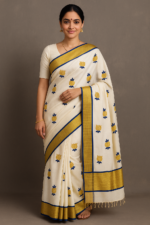 Kerala Handloom Lotus Motif with Golden Kasavu Saree (10) - Image 2