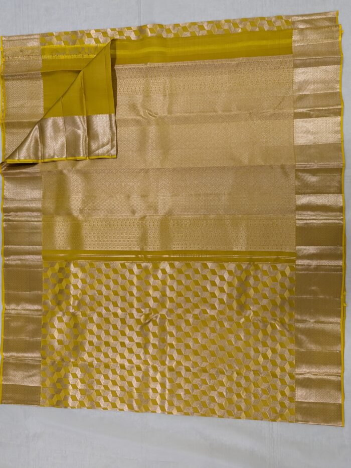 Pure Kanchipuram Yellow Silk Saree (13) - Image 3