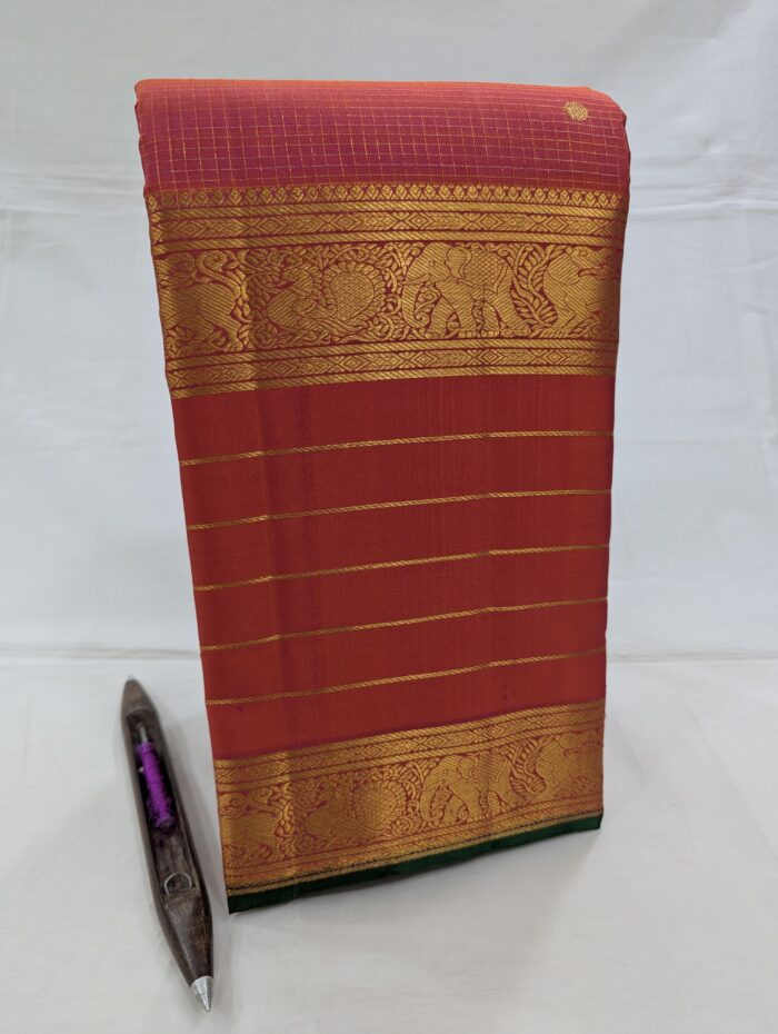 Pure Kanchipuram Red Silk Saree (15) - Image 2