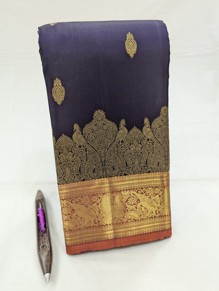 Pure Kanchipuram Violet Silk Saree (16) - Image 2
