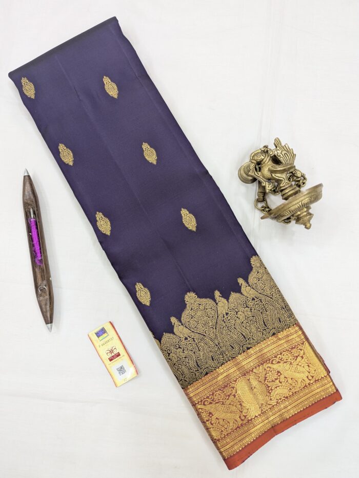 IMG-20250725-WA0453 Pure Kanchipuram Violet Silk Saree (16) - Image 1