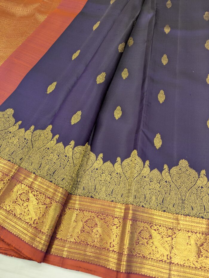 Pure Kanchipuram Violet Silk Saree (16) - Image 3