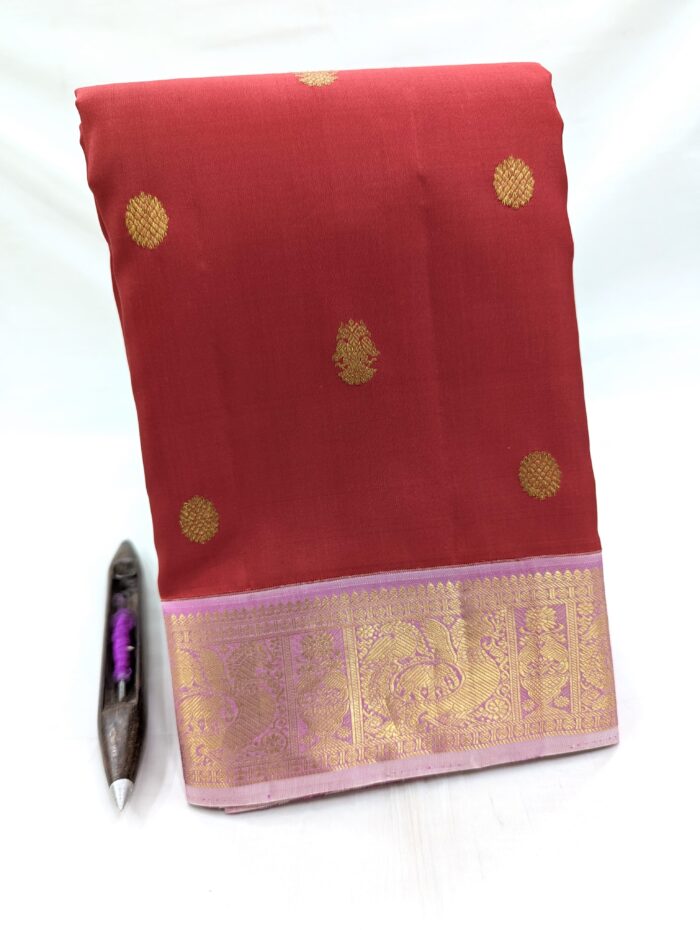 Pure Kanchipuram Red Silk Saree (20) - Image 3