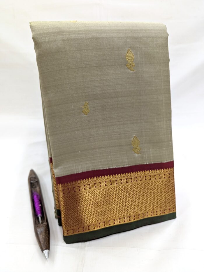 Pure Kanchipuram Beige Silk Saree (22) - Image 2