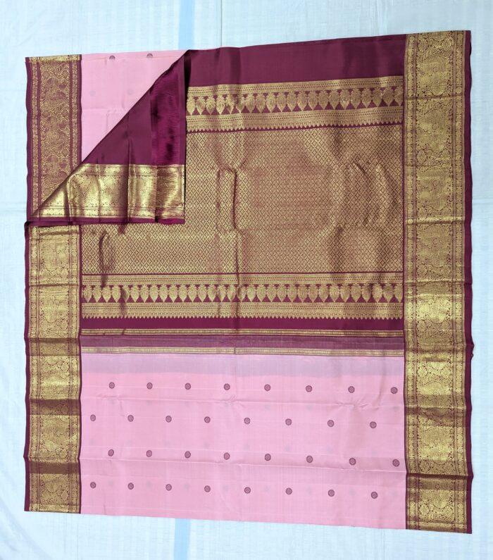 Pure Kanchipuram Beige Silk Saree (23) - Image 3