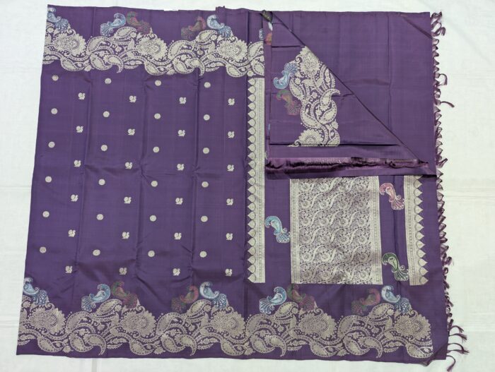 Pure Kanchipuram Violet Silk Saree (24) - Image 2
