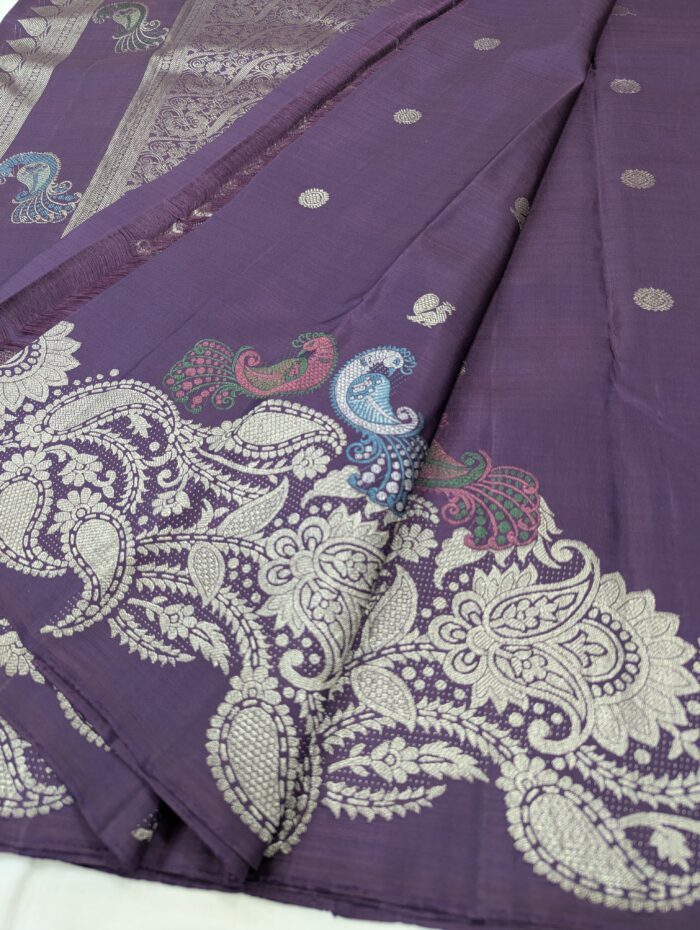 Pure Kanchipuram Violet Silk Saree (24) - Image 3