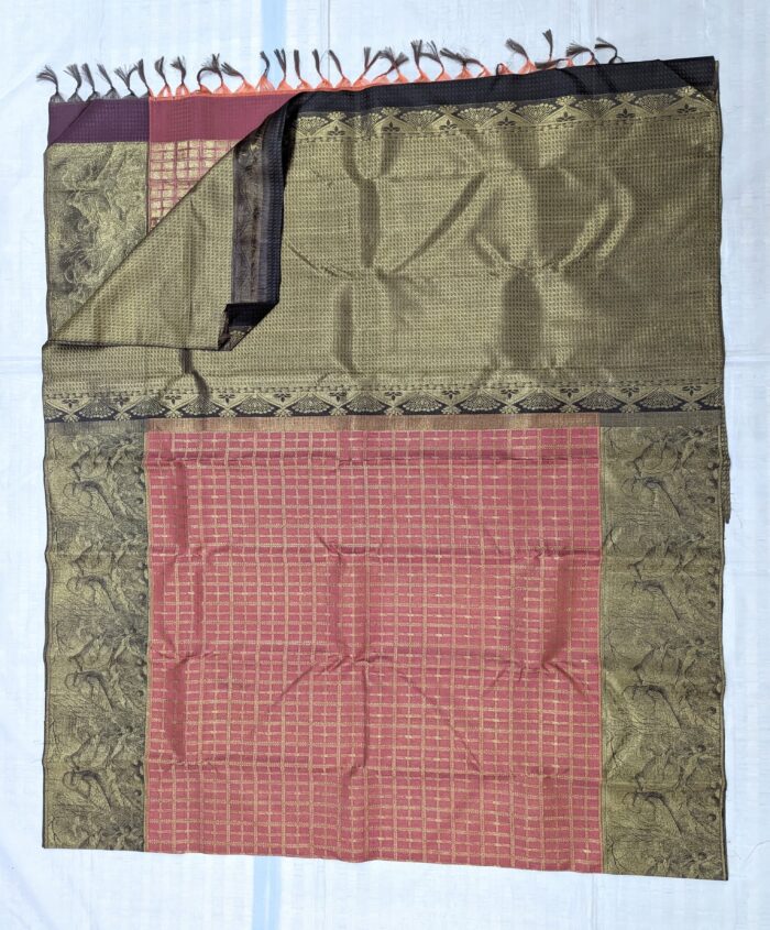 Pure Kanchipuram Beige Golden Silk Saree (26) - Image 3