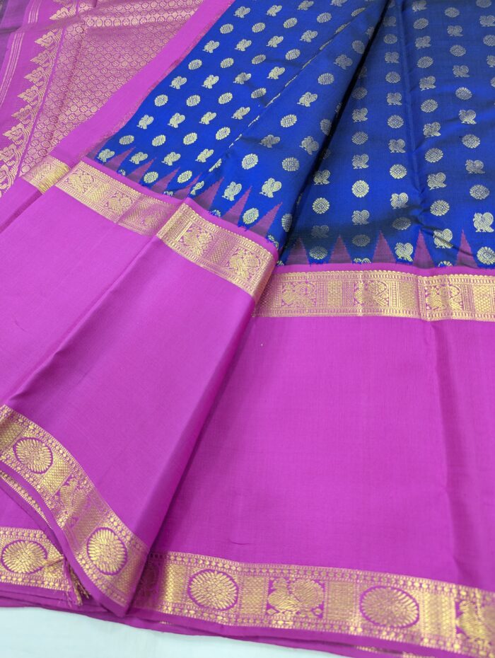 Pure Kanchipuram Blue Silk Saree (28) - Image 3
