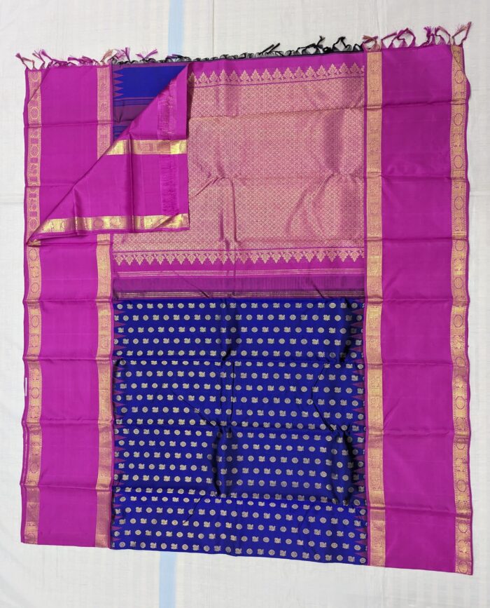 Pure Kanchipuram Blue Silk Saree (28) - Image 4