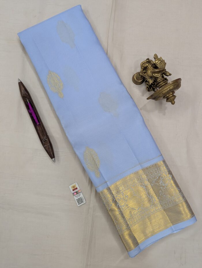 IMG-20250805-WA0564 Pure Sky Blue with Golden Kanchipuram Silk Saree (50) - Image 1