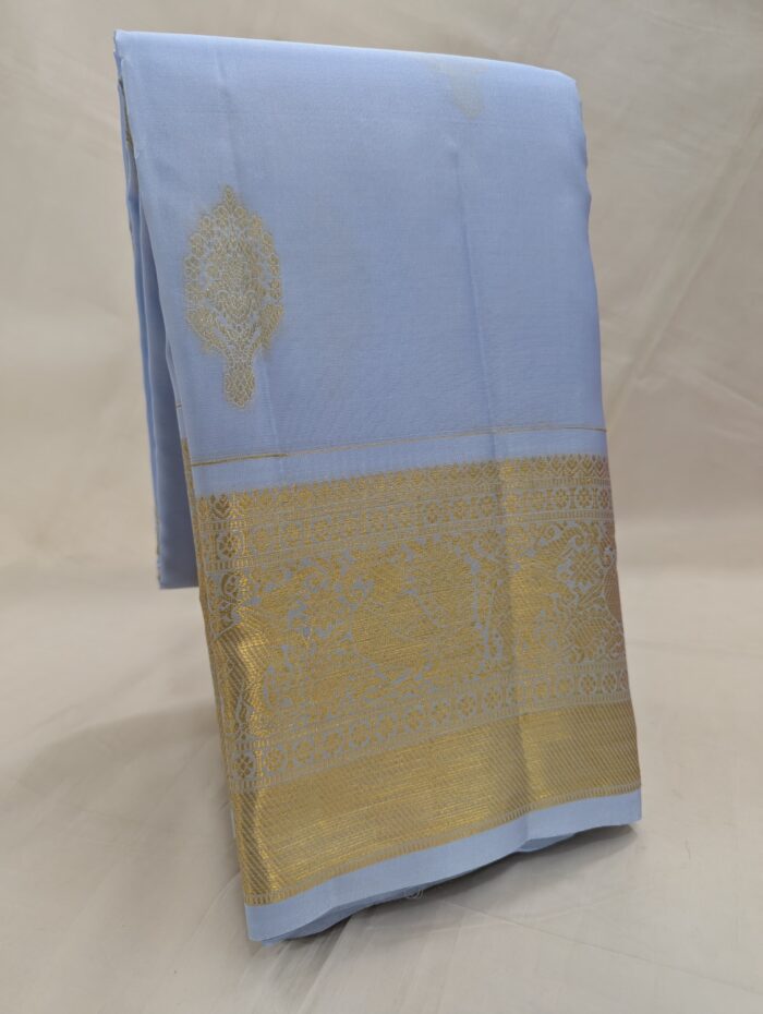 Pure Light Blue with Golden Kanchipuram Silk Saree (34) - Image 4