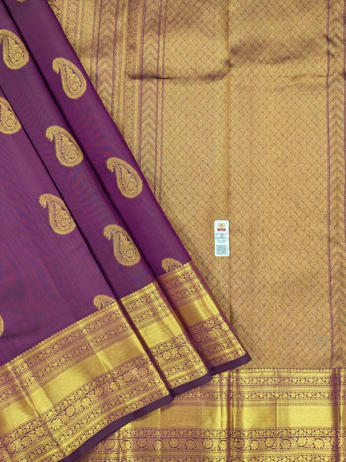 Pure Purple with Golden Kanchipuram Silk Saree (38) - Image 3