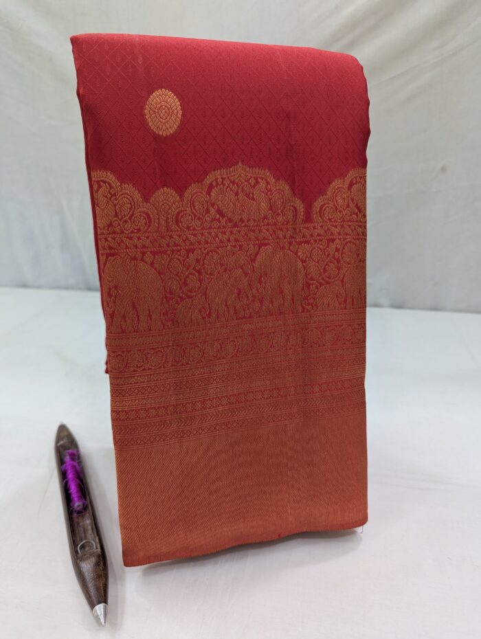 Pure Red with Golden Kanchipuram Silk Saree (36) - Image 2